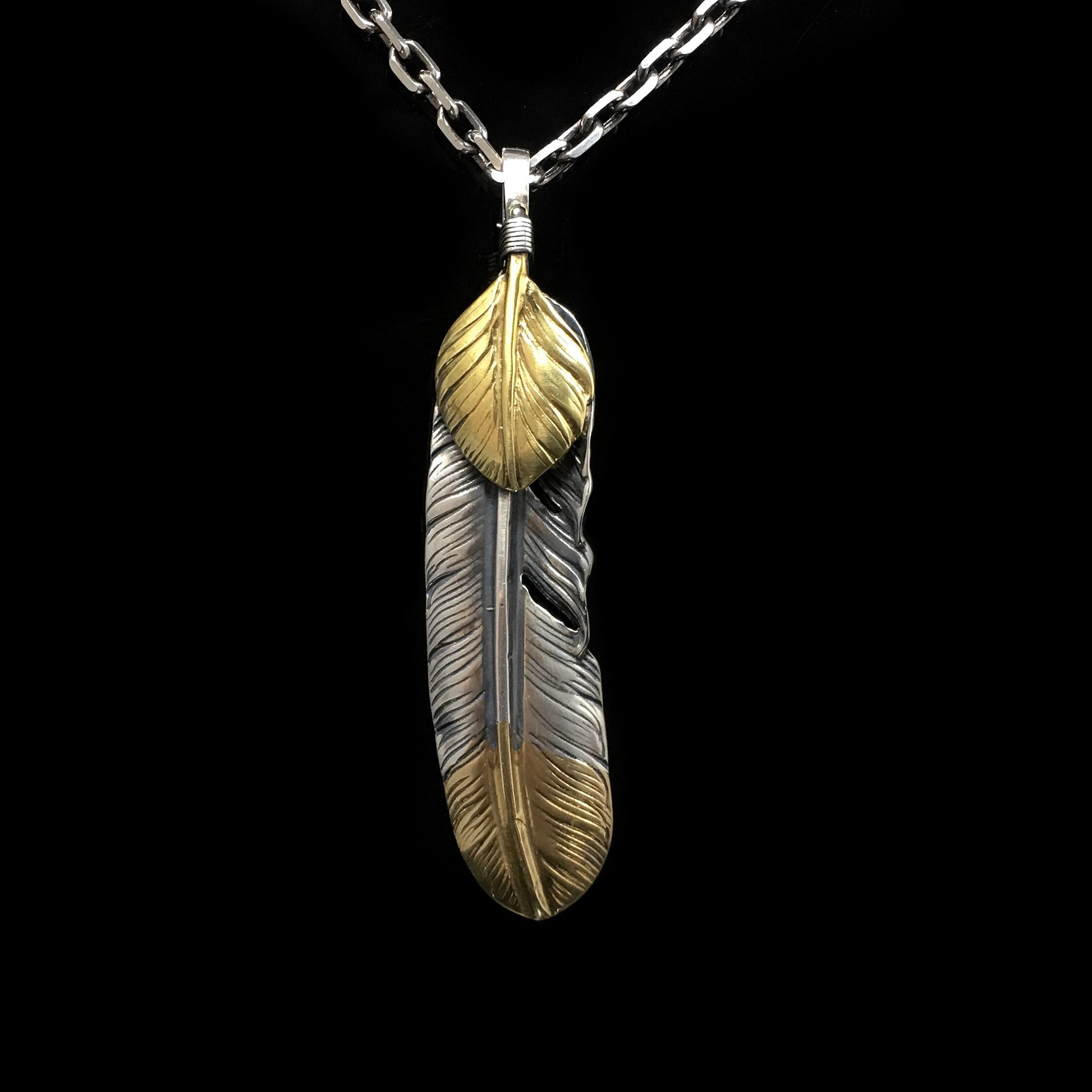 Left Feather Leaf Retro 925 Silver Pendant Takahashi Goro with Brass