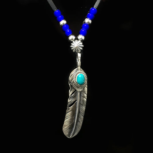 Takahashi Goro Turquoise Feather Necklace Set Retro 925 Silver