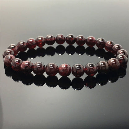 Natural Garnet Gemstone Beads Handmade Stretchy Bracelet