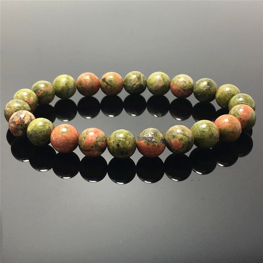 Unakite Gemstone Round Beaded Stone Bracelet