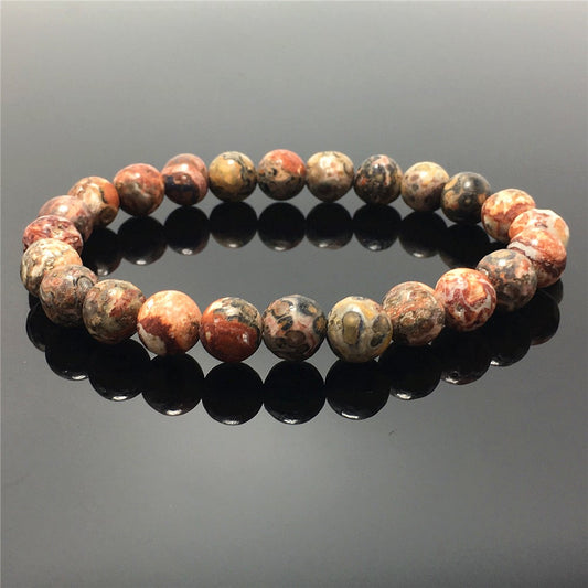 Red Leopard Jasper Gemstone Round Beaded Stone Bracelet