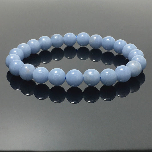 Angelite Natural Gemstone Crystal Healing Stretch Beads Bracelet