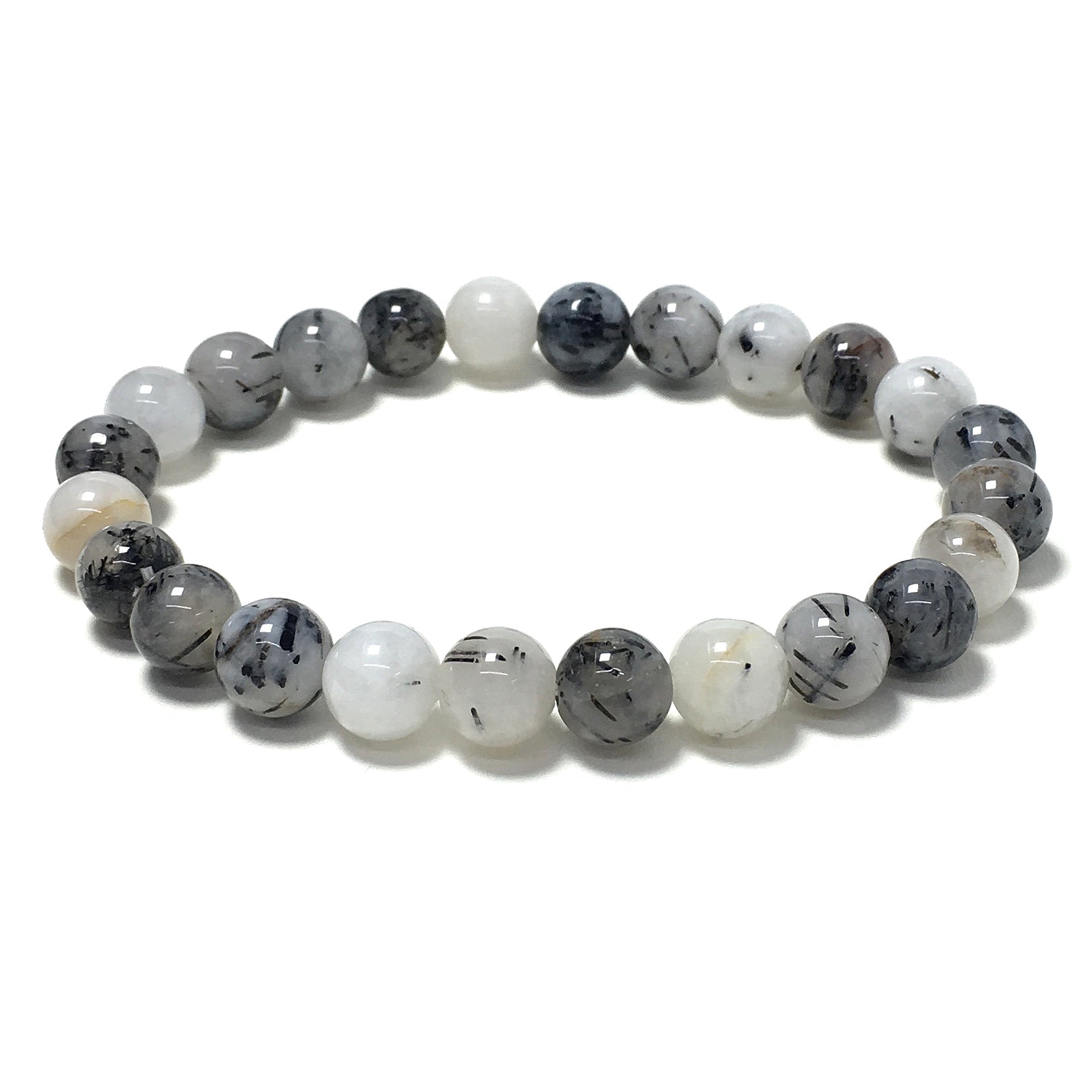 Tourmalited Quartz Natural Gemstone Crystal Healing Stretch Beads Bracelet