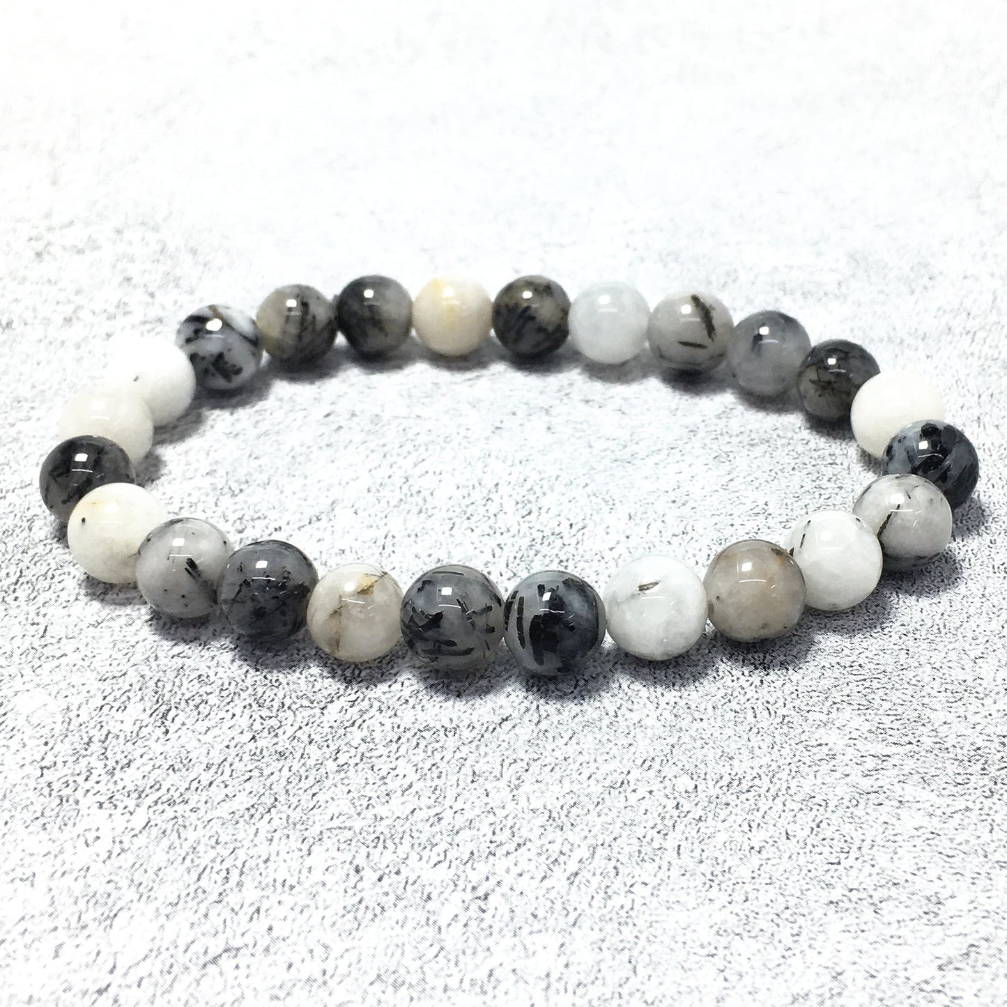 Tourmalited Quartz Natural Gemstone Crystal Healing Stretch Beads Bracelet