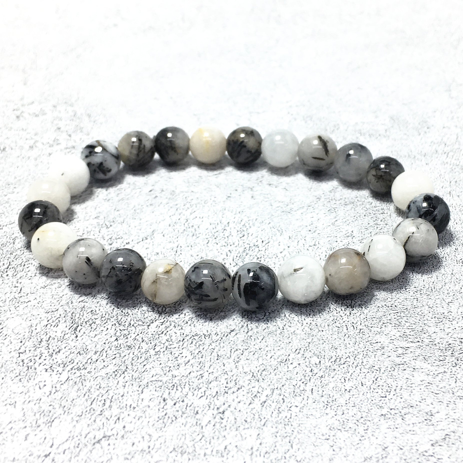 Tourmalited Quartz Natural Gemstone Crystal Healing Stretch Beads Bracelet