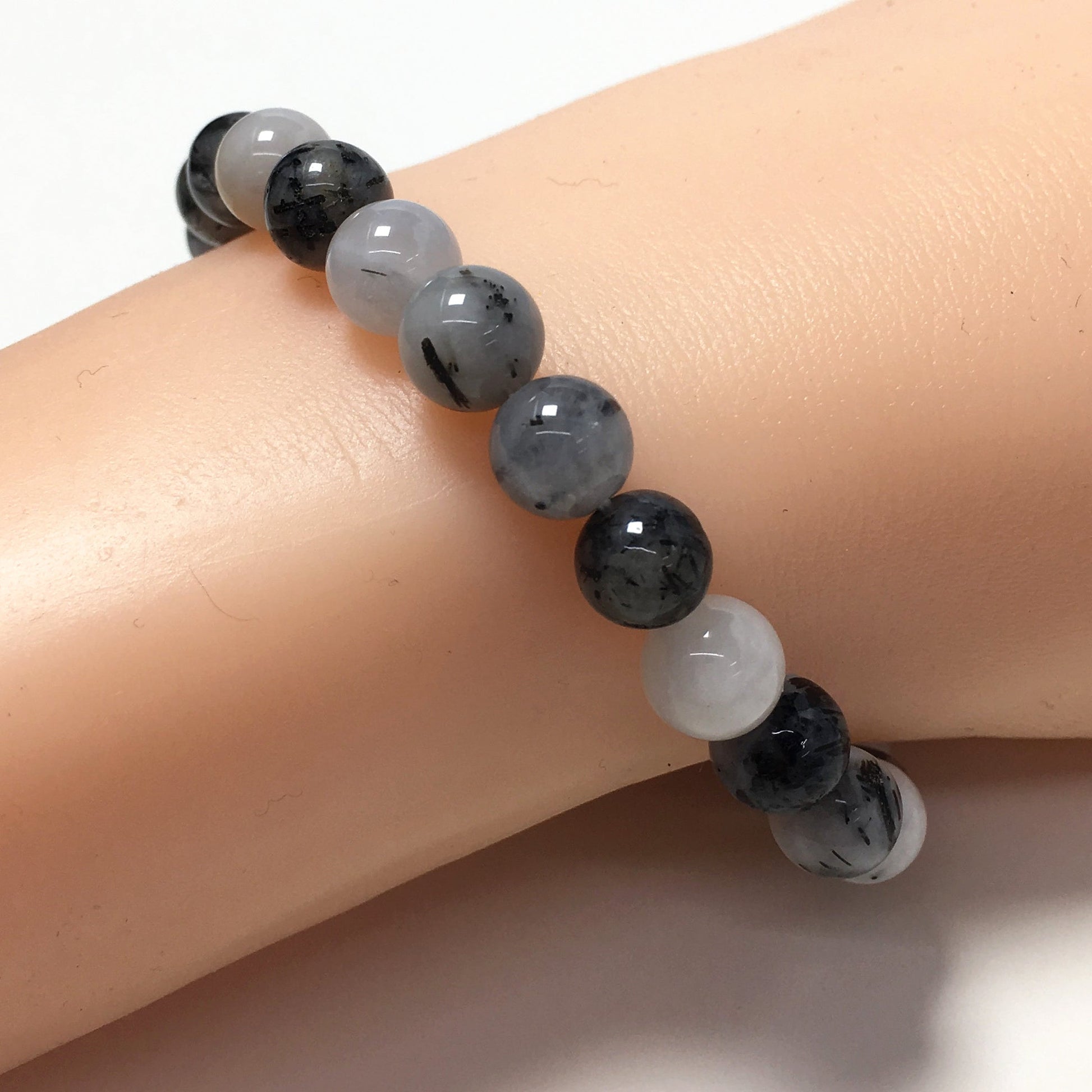 Tourmalited Quartz Natural Gemstone Crystal Healing Stretch Beads Bracelet