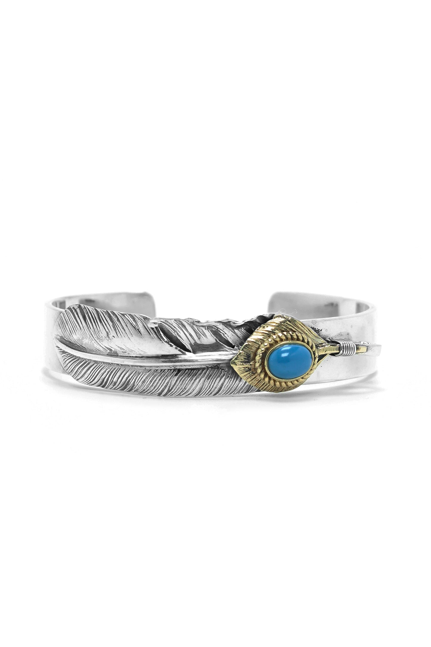 925 Sterling Silver Goros Turquoise Feather Bracelet