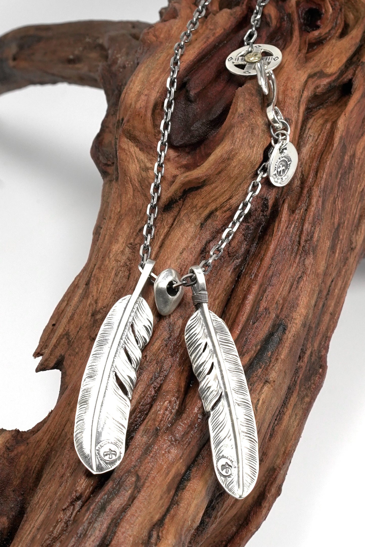 Japan Takahashi Goro Retro 925 Sterling Silver Feather Necklace Set