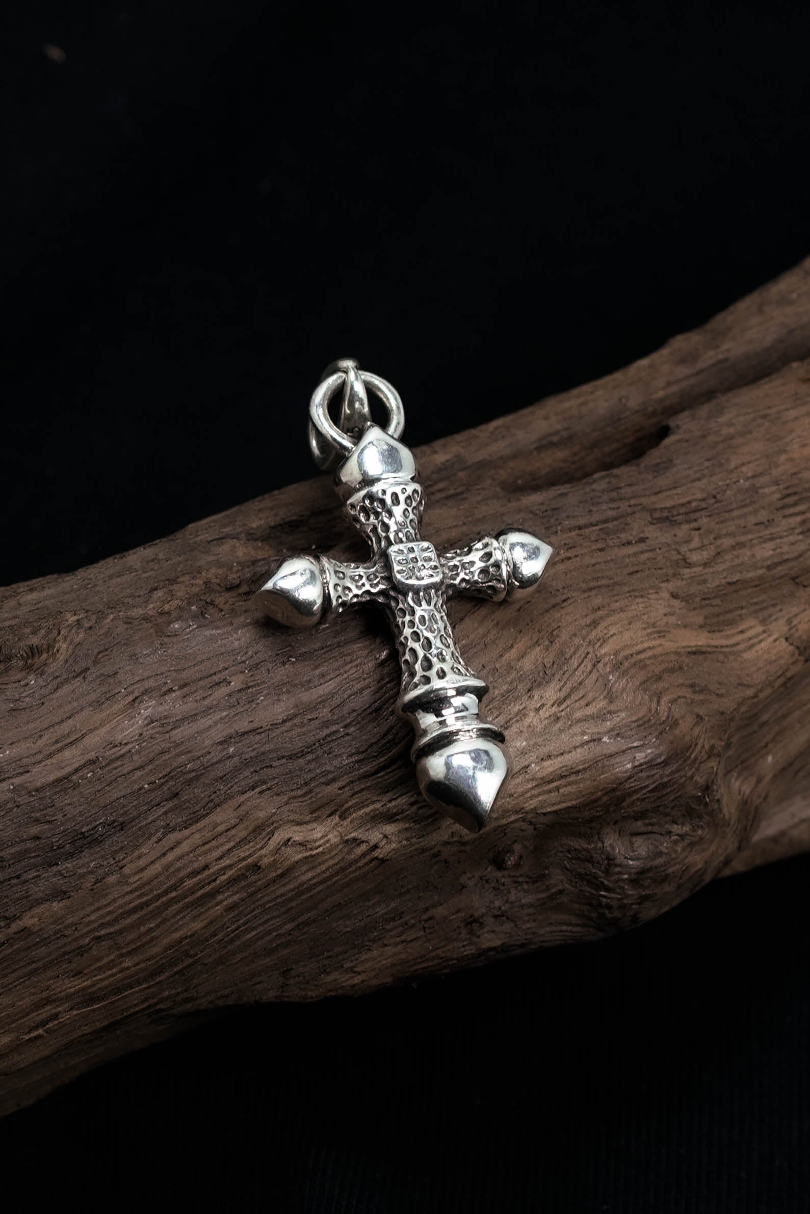 Antique Fire Pattern Cross 925 Silver Pendant