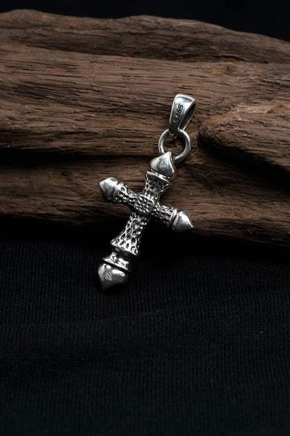 Antique Fire Pattern Cross 925 Silver Pendant