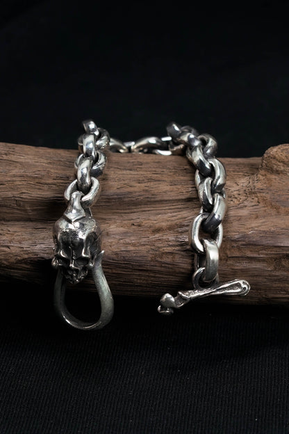 Retro S925 Sterling Silver Skull Bracelet