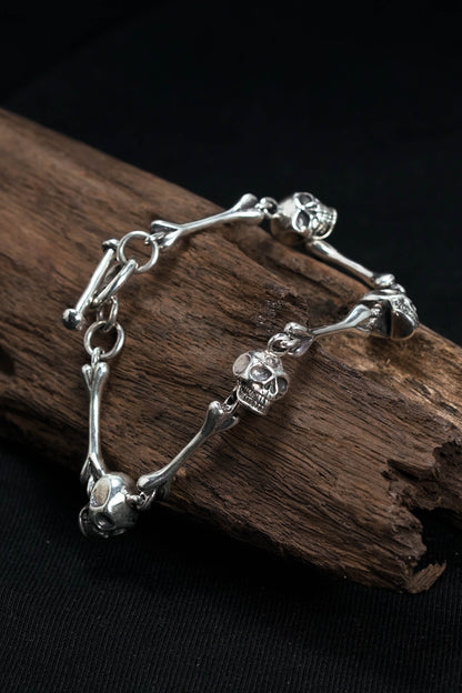 Retro 925 Sterling Silver Skeleton Head Bracelet