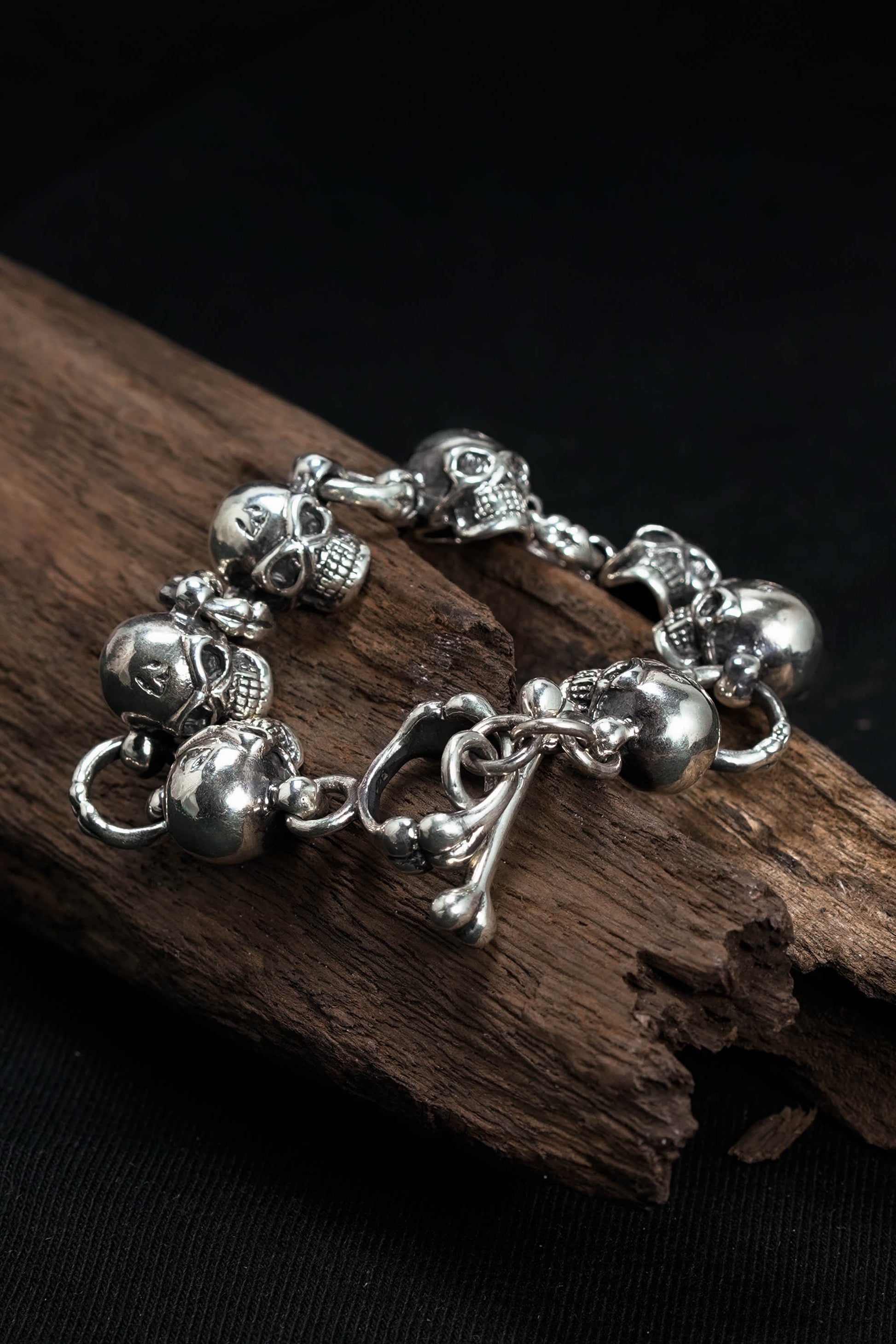 Retro 925 Sterling Silver Skeleton Head Bracelet