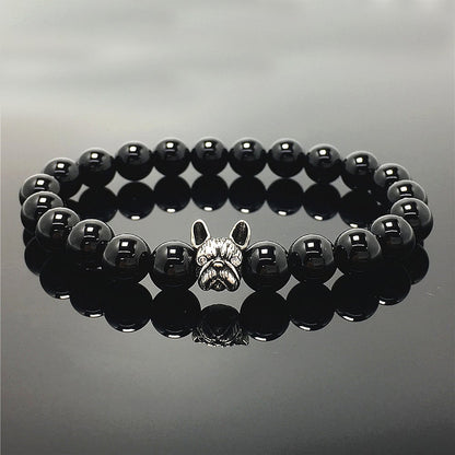 Natural Black Onyx Beaded Bracelet Jewelry French Bulldog Bracelet For Men Women