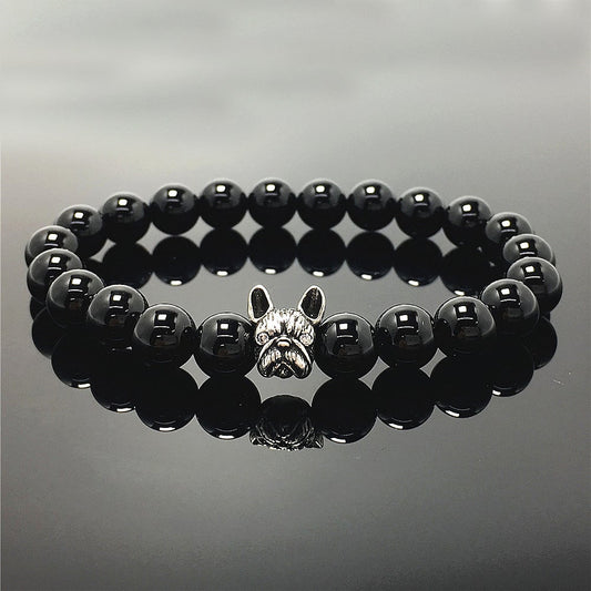 Natural Black Onyx Beaded Bracelet Jewelry French Bulldog Bracelet For Men Women