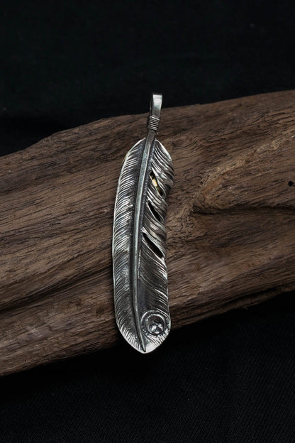 Right Feather Retro 925 Silver Goro Takahashi Pendant with Turquoise