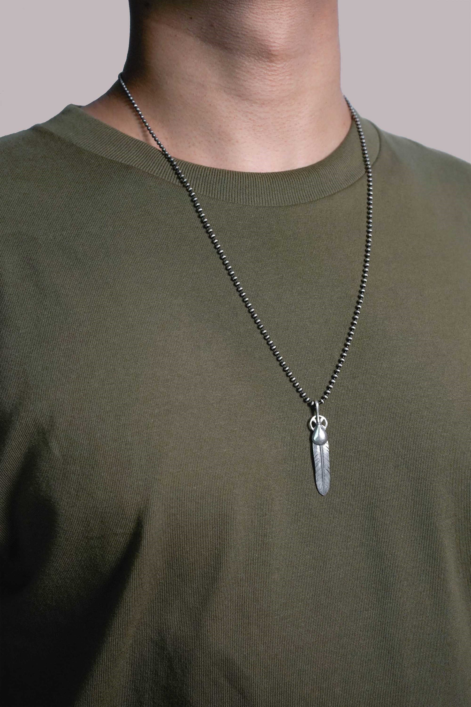 Small Feather Leaf Retro 925 Silver Pendant Takahashi Goro