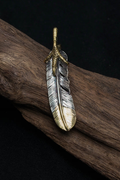 Left Eagle Claw Feather Retro 925 Silver Pendant Japan Takahashi Goro with Brass
