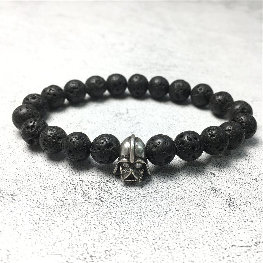 Lava Beads Gemstone with Imperial Darth Vader Charms Jewellery Elastic Handmade Bracelets