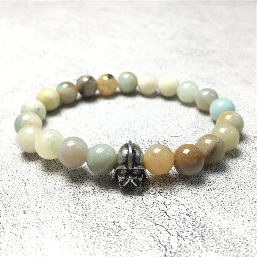 Amazonite Beads Gemstone with Imperial Darth Vader Charms Jewellery Elastic Handmade Bracelets