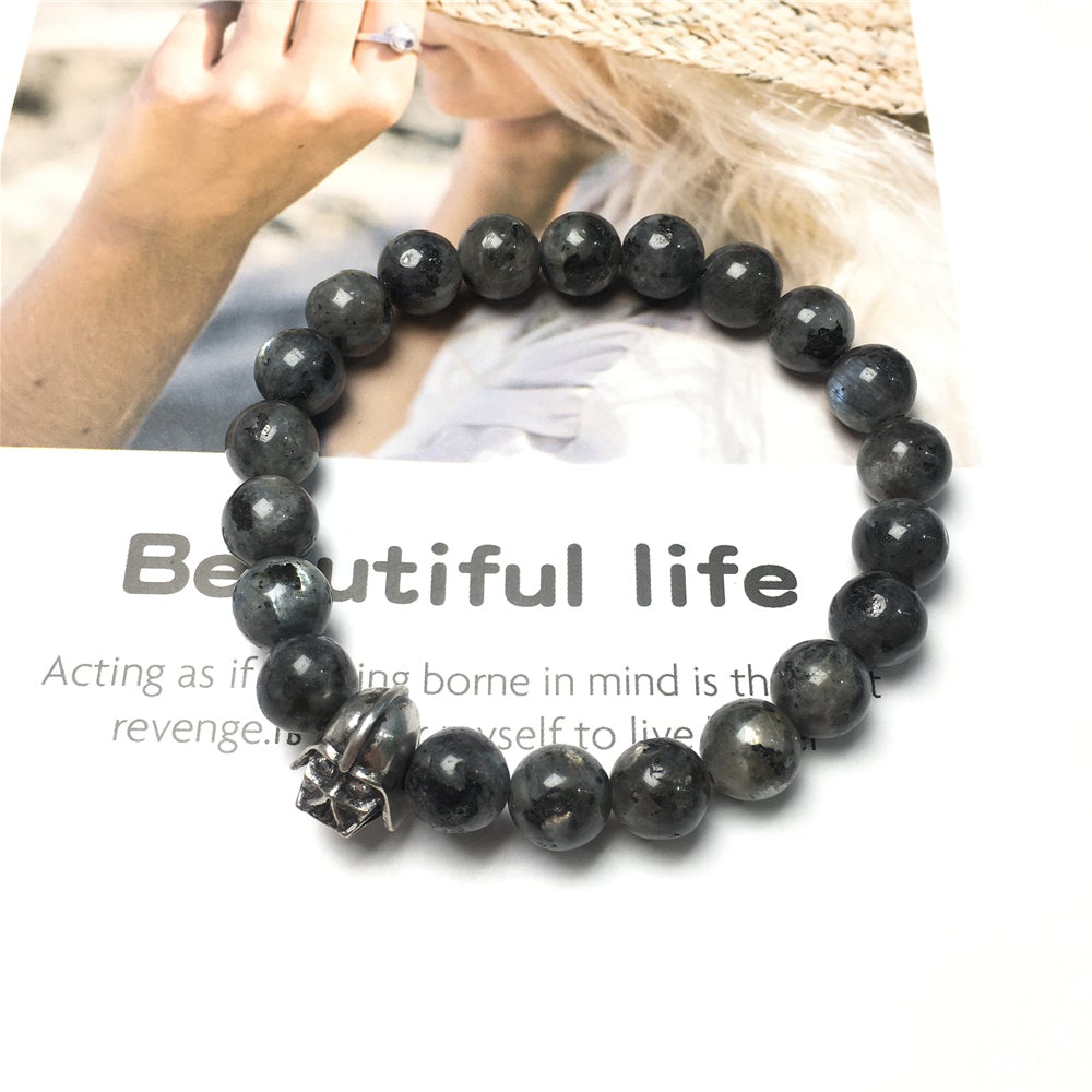 Labradorite Beads Gemstone with Imperial Darth Vader Charms Jewellery Elastic Handmade Bracelets