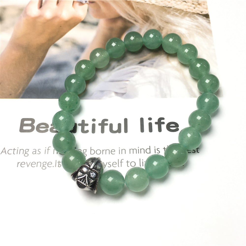 Green Adventurine Beads Gemstone with Imperial Darth Vader Charms Jewellery Elastic Handmade Bracelets