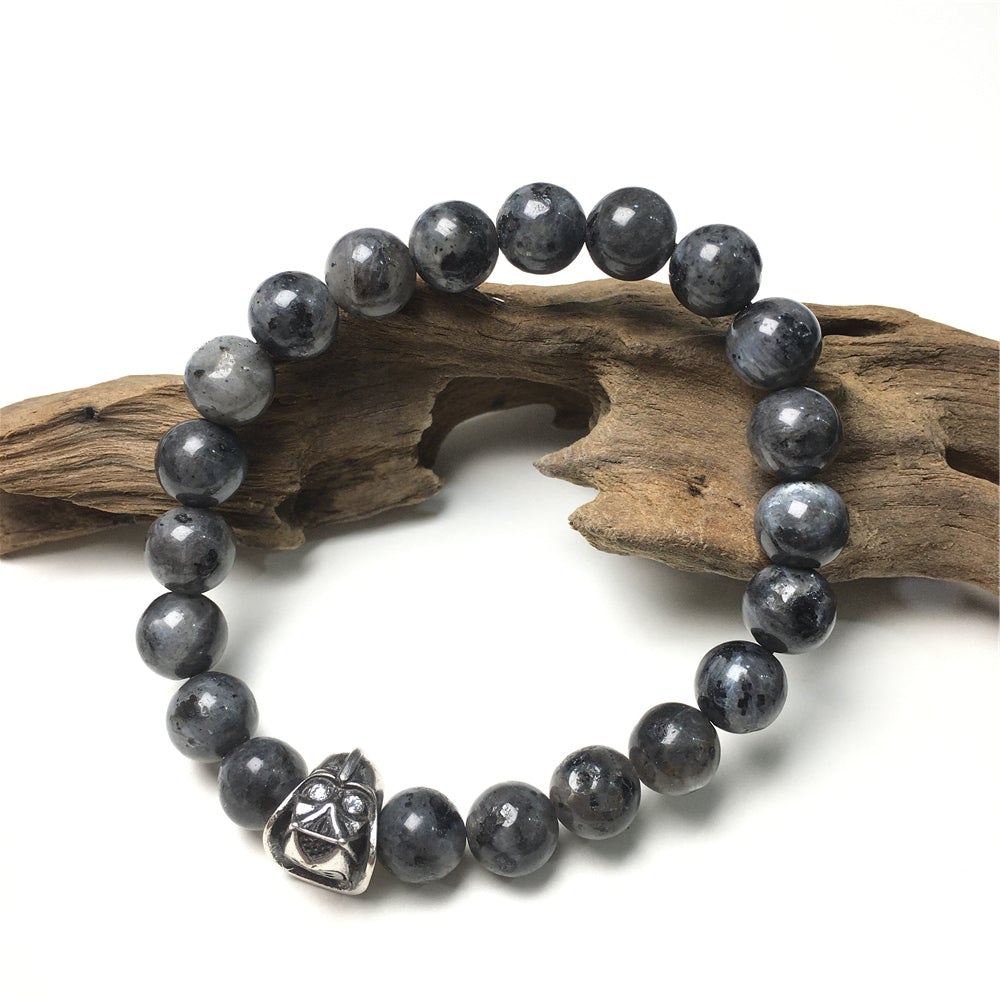 Labradorite Beads Gemstone with Imperial Darth Vader Charms Jewellery Elastic Handmade Bracelets