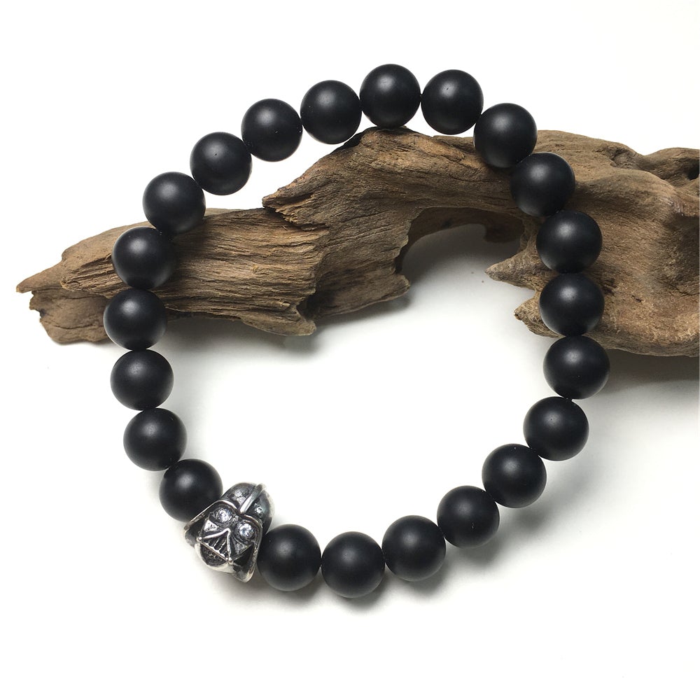 Black Matte Onyx Beads Gemstone with Imperial Darth Vader Charms Jewellery Elastic Handmade Bracelets