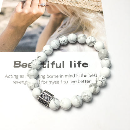 Black Striped CZ Charms Howlite Stone Beads Elastic Rope Handmade Bracelets