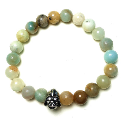 Amazonite Beads Gemstone with Imperial Darth Vader Charms Jewellery Elastic Handmade Bracelets