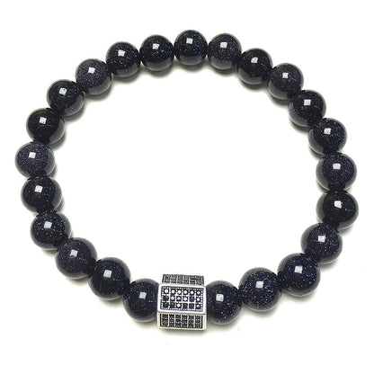 Black Striped CZ Charms Blue Sandstone Stone Beads Elastic Rope Handmade Bracelets