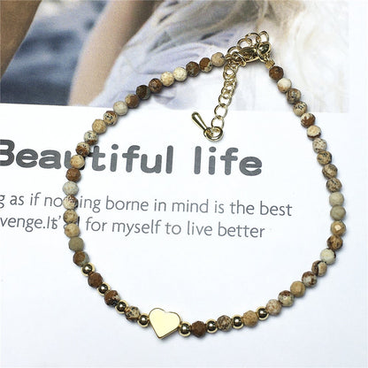 Picture Jasper Gemstone Adjustable tiny Beads Gemstone Bracelet with Love Heart Charm