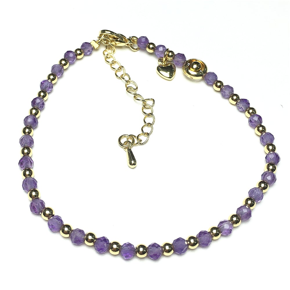 Amethyst Gemstone Adjustable Bracelet Tiny Beads Gemstone Bracelet with Love Heart Charm