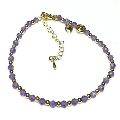 Amethyst Gemstone Adjustable Bracelet Tiny Beads Gemstone Bracelet with Love Heart Charm