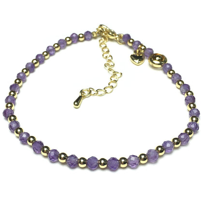 Amethyst Gemstone Adjustable Bracelet Tiny Beads Gemstone Bracelet with Love Heart Charm