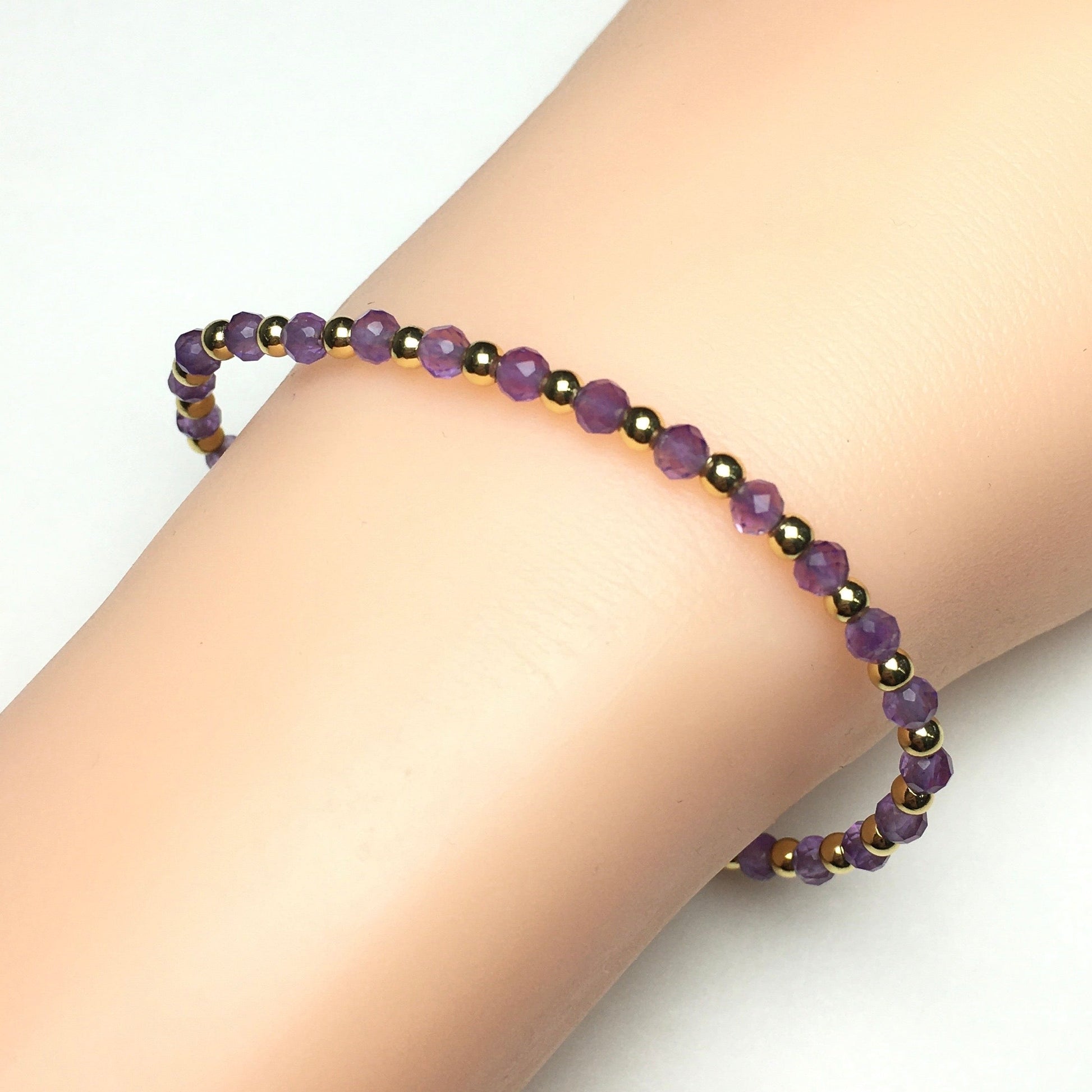 Amethyst Gemstone Adjustable Bracelet Tiny Beads Gemstone Bracelet with Love Heart Charm