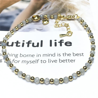 Labradorite Gemstone Adjustable Bracelet Tiny Beads Gemstone Bracelet with Love Heart Charm