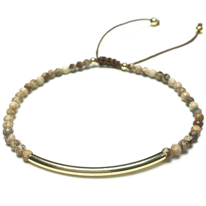 Natural Picture Jasper Gemstone Braid Rope Macrame Adjustable Bracelet Tiny Beads Gemstone Bracelet with Gold Spacer