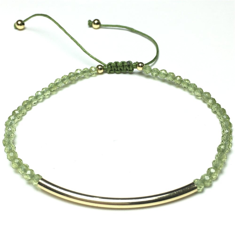 Natural Peridot Gemstone Braid Rope Macrame Adjustable Bracelet Tiny Beads Gemstone Bracelet with Gold Spacer