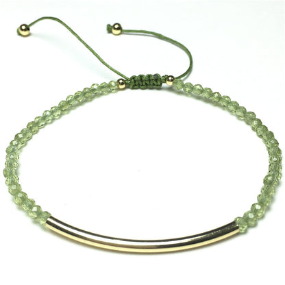 Natural Peridot Gemstone Braid Rope Macrame Adjustable Bracelet Tiny Beads Gemstone Bracelet with Gold Spacer