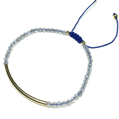 Natural Labradorite Gemstone Braid Rope Macrame Adjustable Bracelet Tiny Beads Gemstone Bracelet with Gold Spacer