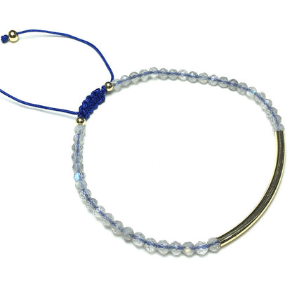 Natural Labradorite Gemstone Braid Rope Macrame Adjustable Bracelet Tiny Beads Gemstone Bracelet with Gold Spacer