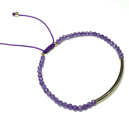 Natural Amethyst Gemstone Braid Rope Macrame Adjustable Bracelet Tiny Beads Gemstone Bracelet with Gold Spacer
