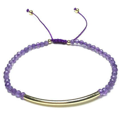 Natural Amethyst Gemstone Braid Rope Macrame Adjustable Bracelet Tiny Beads Gemstone Bracelet with Gold Spacer