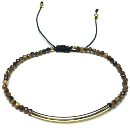 Natural Tiger Eyes Gemstone Braid Rope Macrame Adjustable Bracelet Tiny Beads Gemstone Bracelet with Gold Spacer