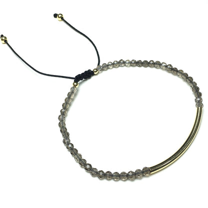 Natural Smoky Quartz Gemstone Braid Rope Macrame Adjustable Bracelet Tiny Beads Gemstone Bracelet with Gold Spacer