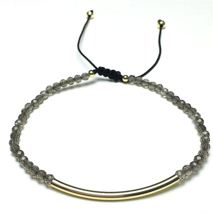 Natural Smoky Quartz Gemstone Braid Rope Macrame Adjustable Bracelet Tiny Beads Gemstone Bracelet with Gold Spacer