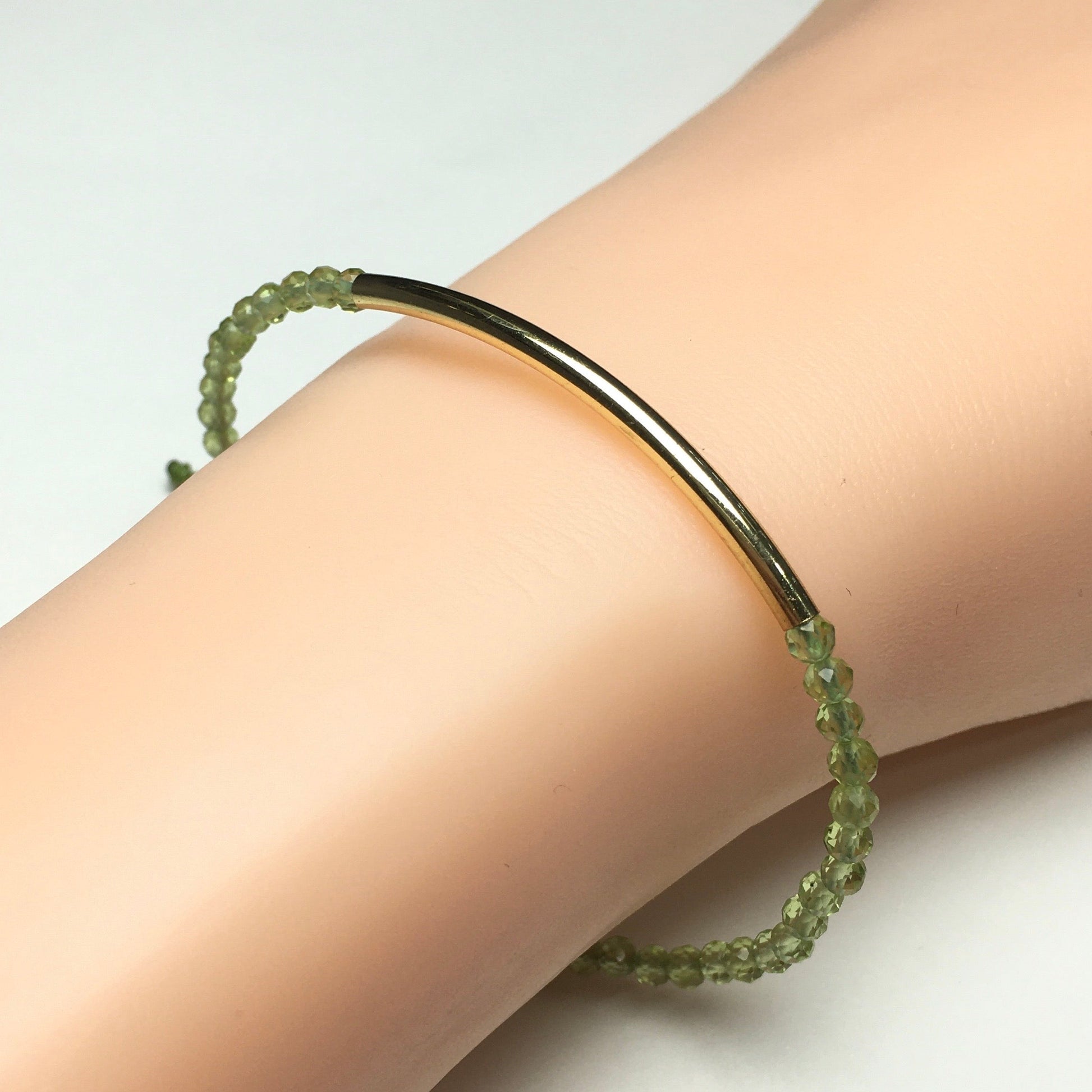 Natural Peridot Gemstone Braid Rope Macrame Adjustable Bracelet Tiny Beads Gemstone Bracelet with Gold Spacer
