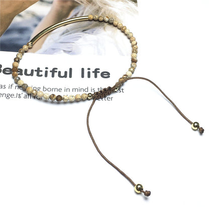 Faceted Picture Jasper Beads Bracelet Adjustable Handmade Braid Rope Designer Bracelet
