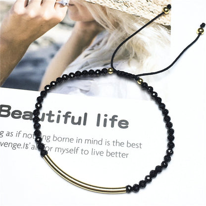 Faceted Black Spinel Beads Bracelet Adjustable Handmade Braid Rope Designer Bracelet